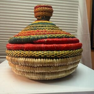 Handwoven Multicolor Basket with Lid